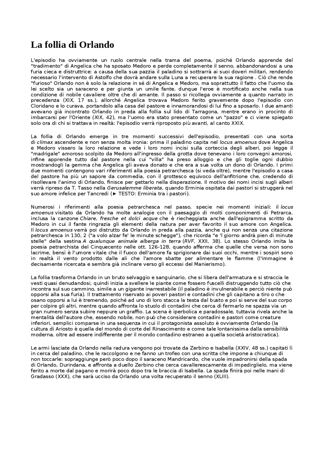 parafrasi la pazzia di orlando