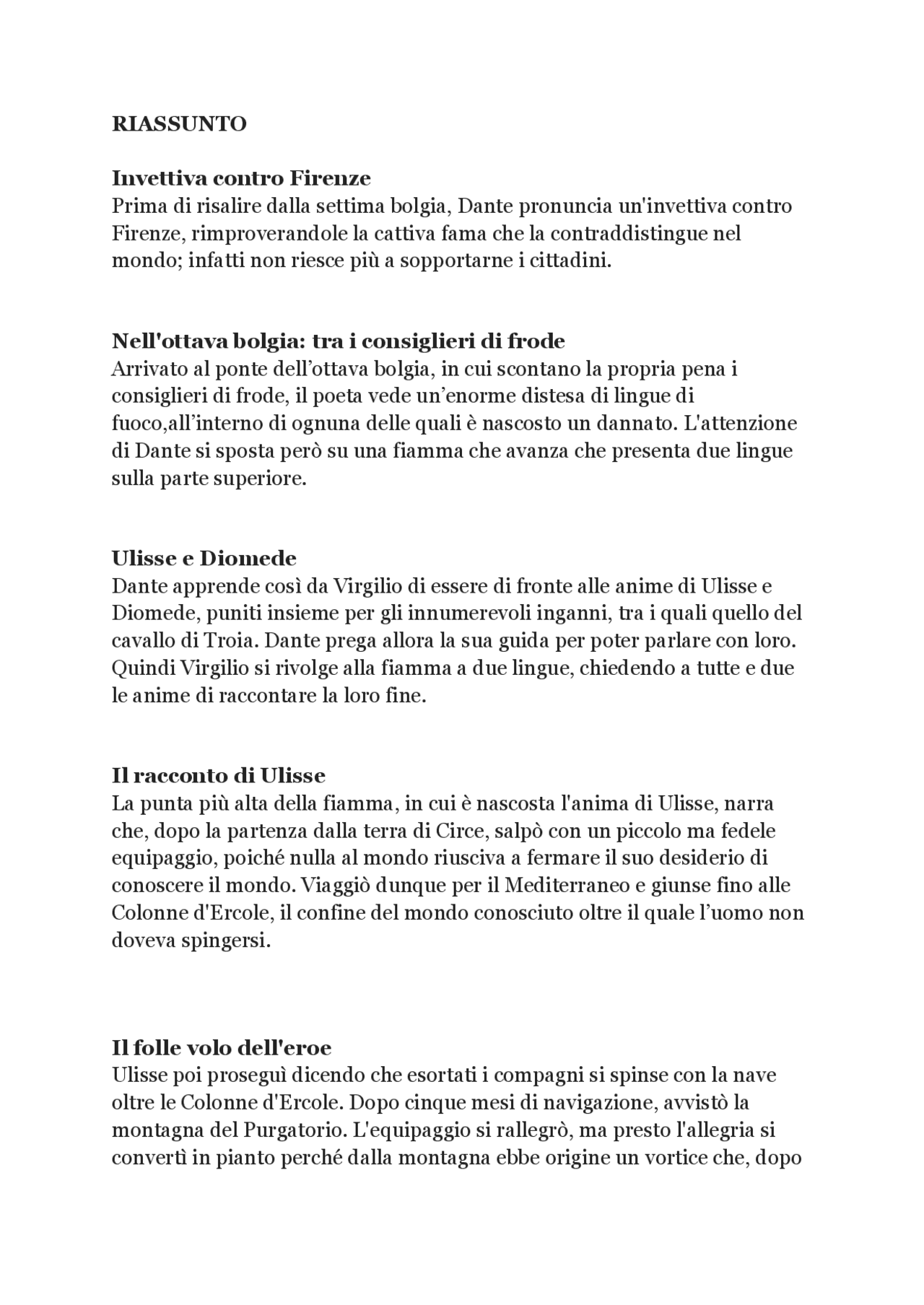 DIVINA COMMEDIA CANTO XXVI INFERNO RIASSUNTO Docsity