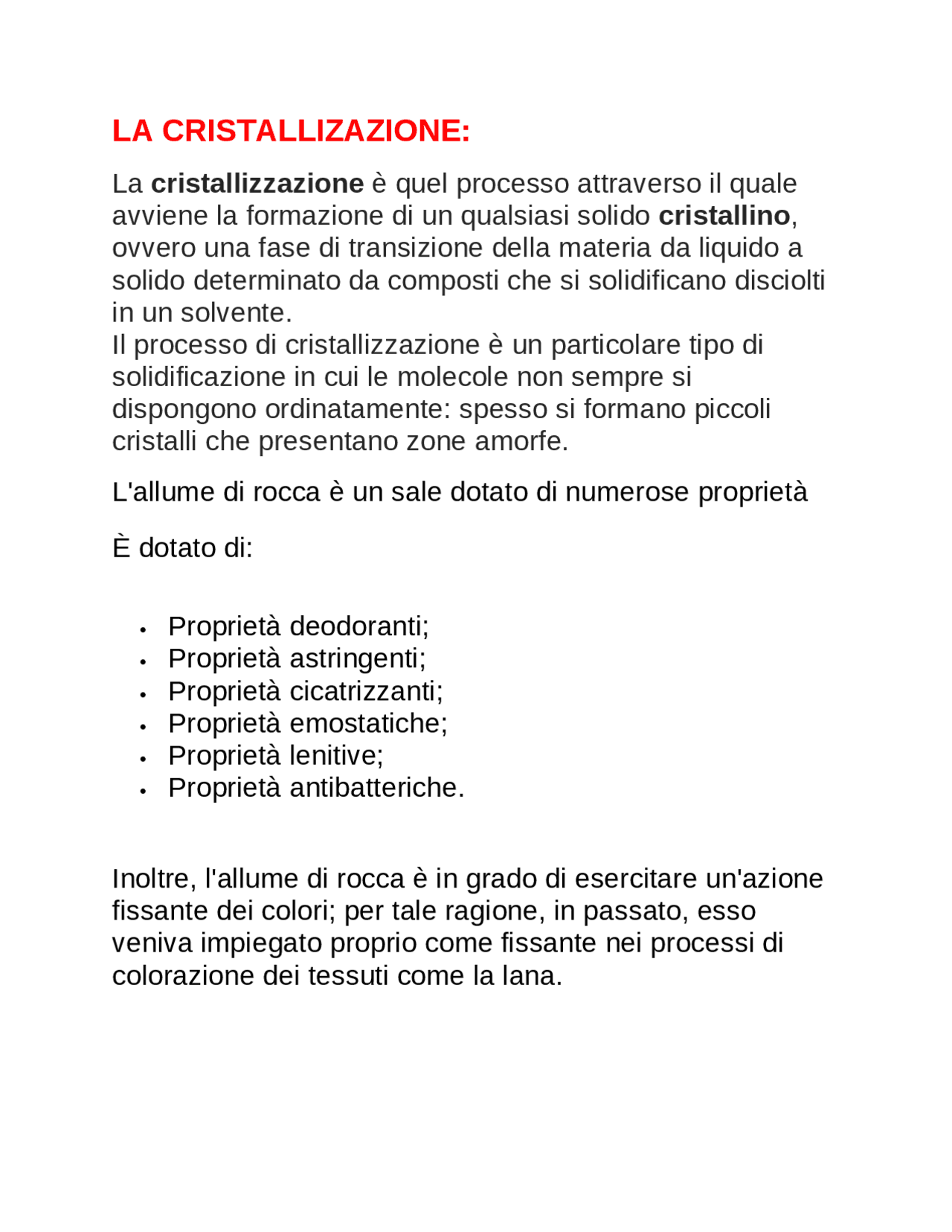 LA CRISTALLIZZAZIONE APPUNTI LEZIONE Docsity