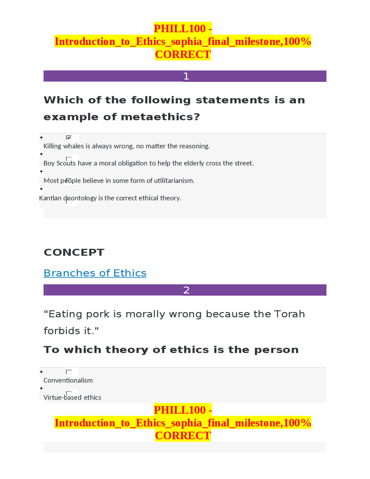 Phill100 introduction to ethics sophia final milestone 100 correct