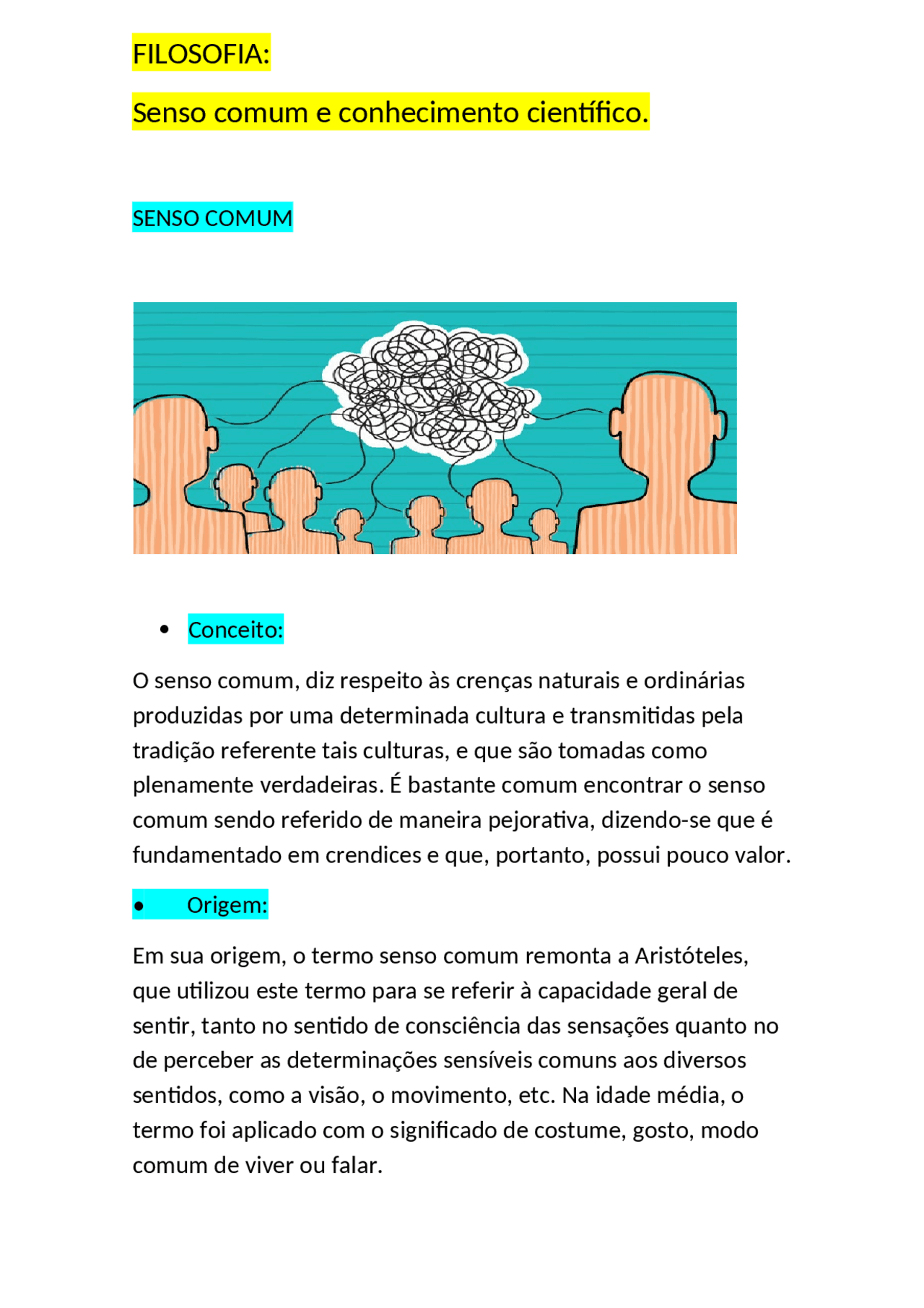 SENSO COMUM E CONHECIMENTO CIENTÍFICO - Docsity