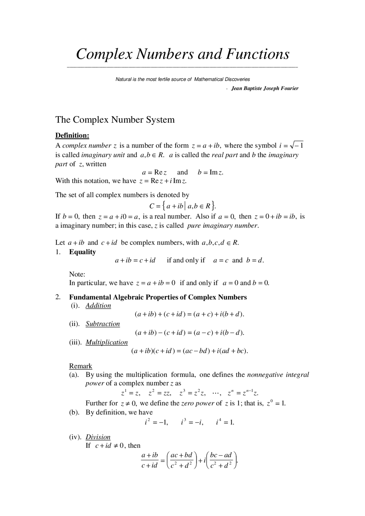 Complex Algebra - Linear Algebra - Docsity