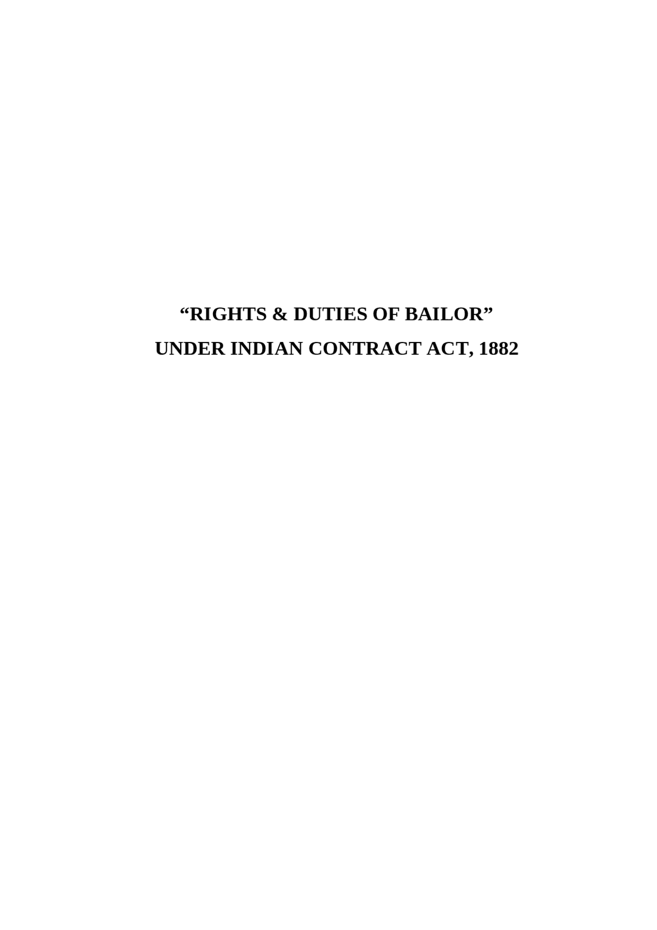 Rights and Duties of Bailor under Indian Contract Act, 1882 Docsity