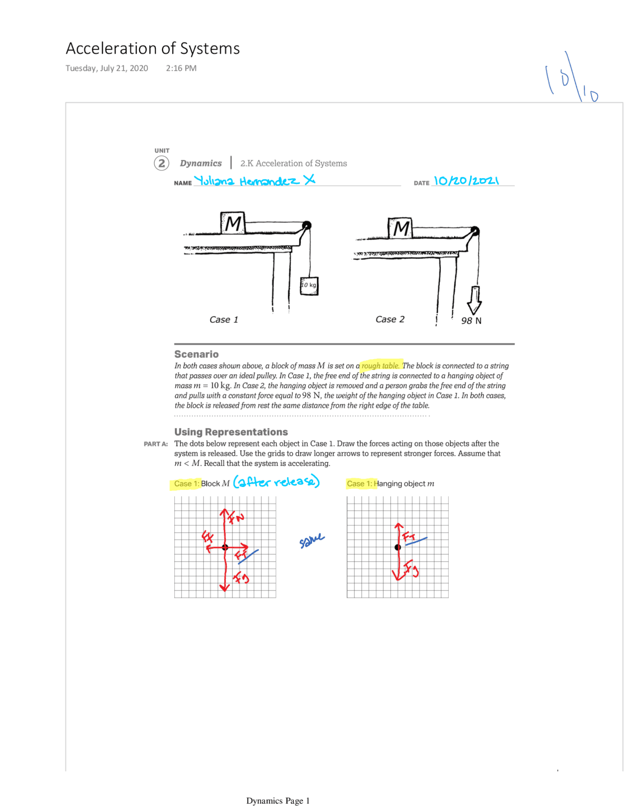 Acceleration of Systems | Study notes Physics | Docsity