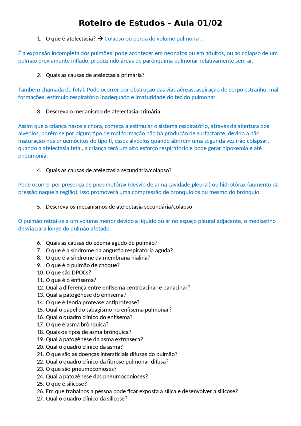 EXERCICIOS DE PATOLOGIA Docsity