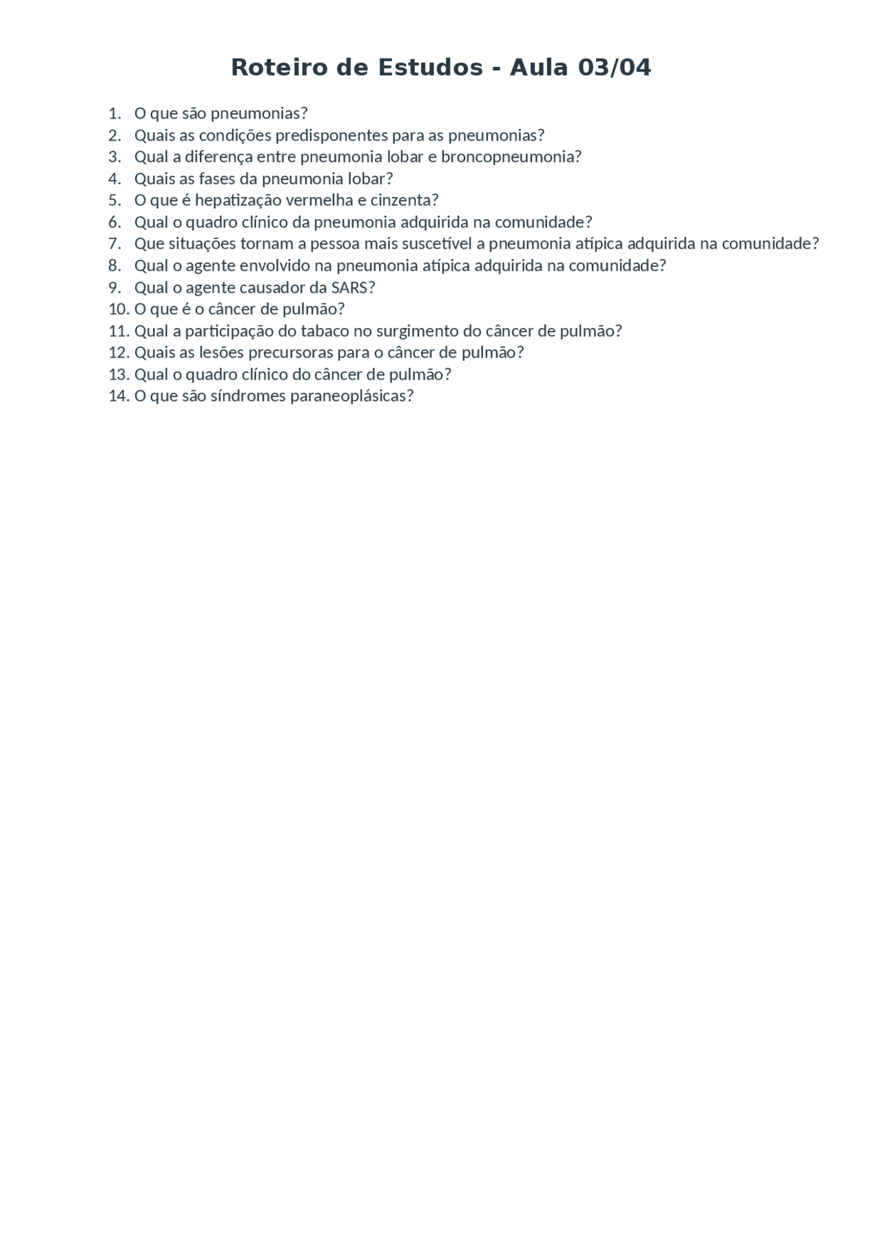 EXERCICIOS DE PATOLOGIA Exerc cios Patologia Docsity