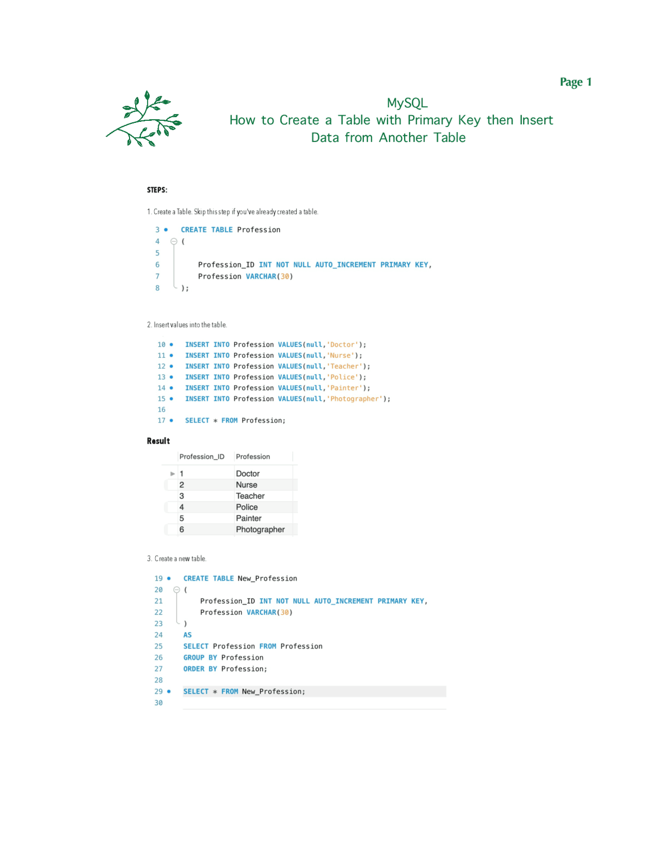 My SQL - Creating A New Table With Primary Key and Data Coming From ...