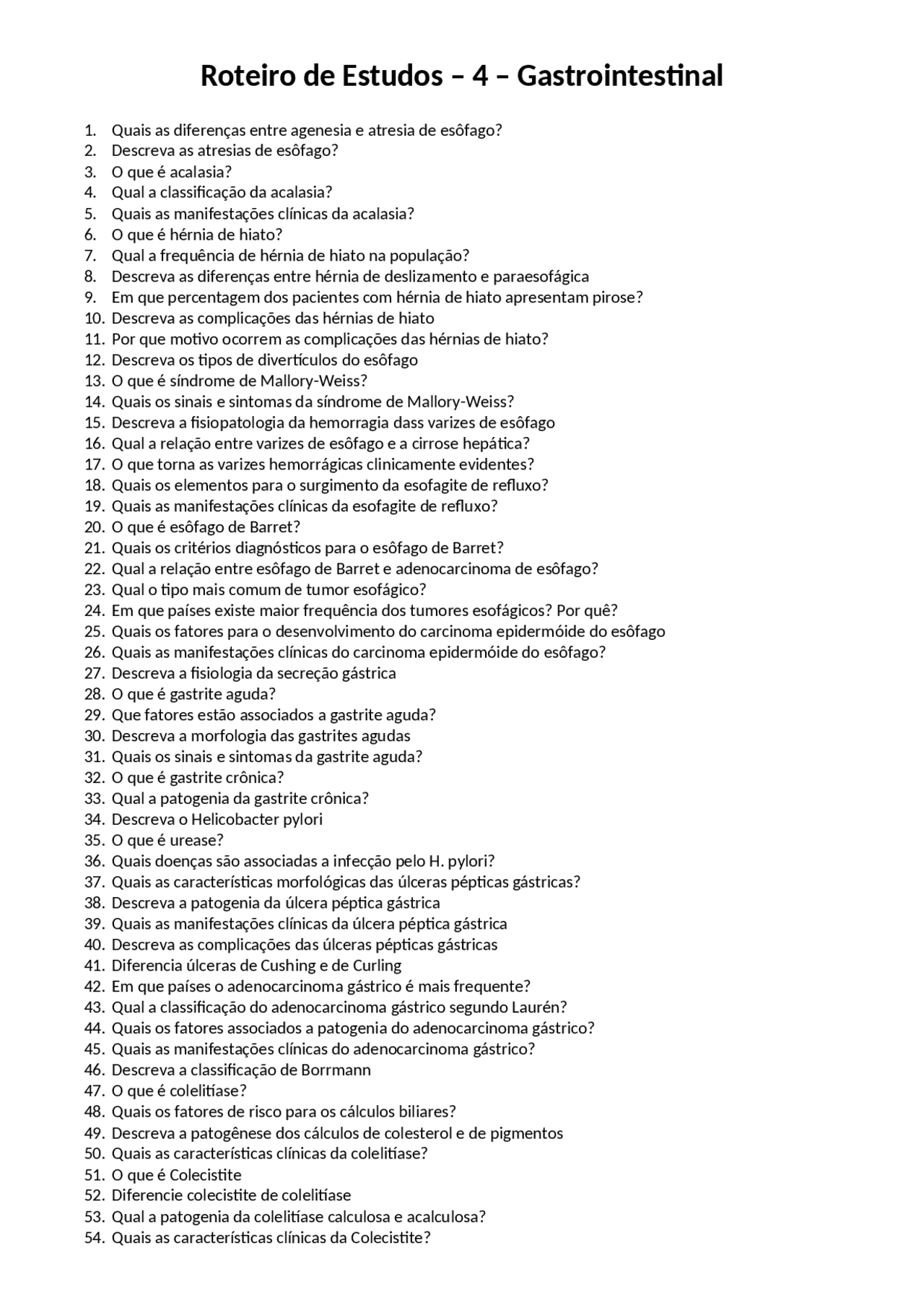 EXERCICIOS DE PATOLOGIA Docsity