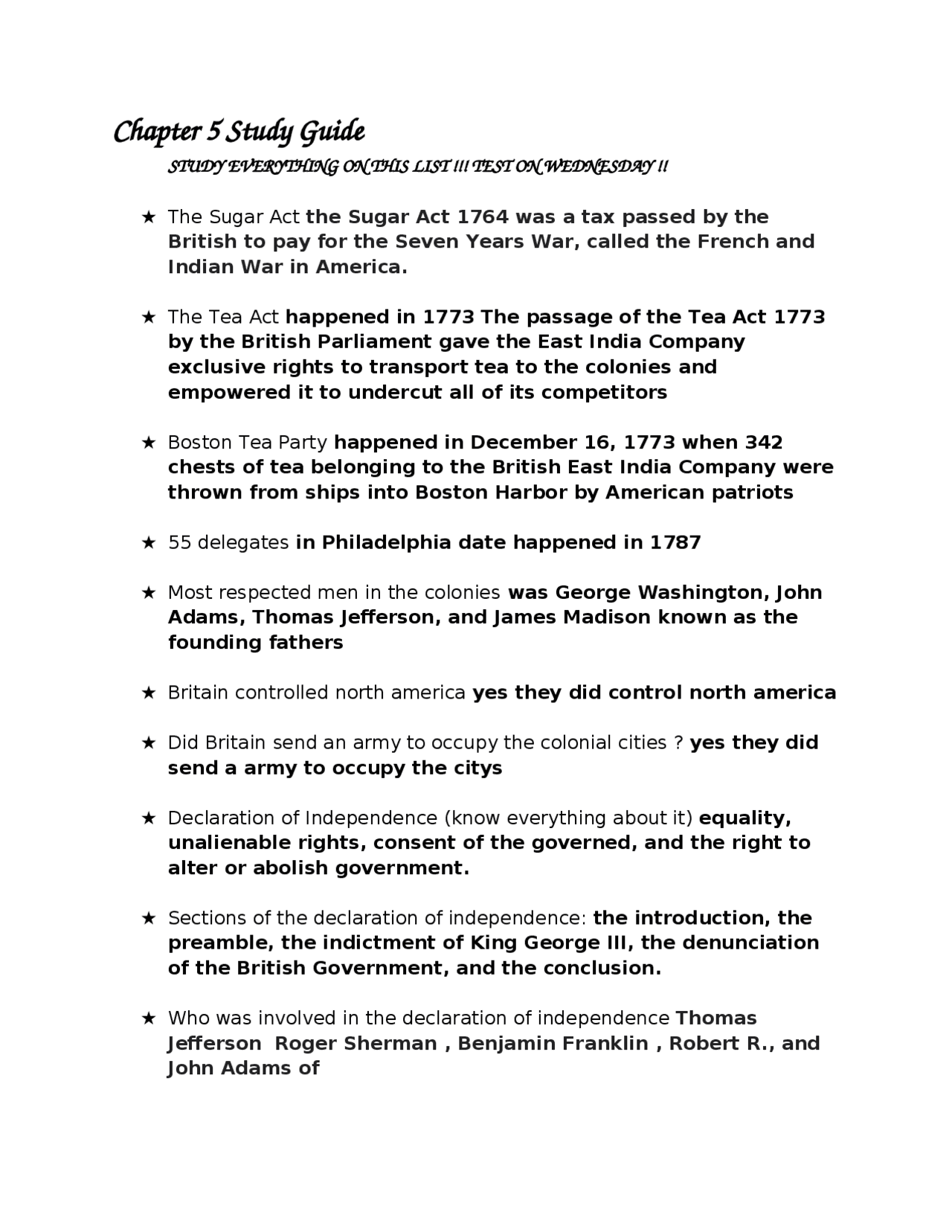 Chapter 5 study guide - Docsity