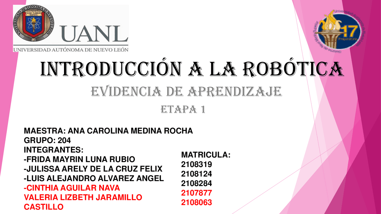 Evidencia de introduccion a la robotica | Exercices de Meccanica | Docsity