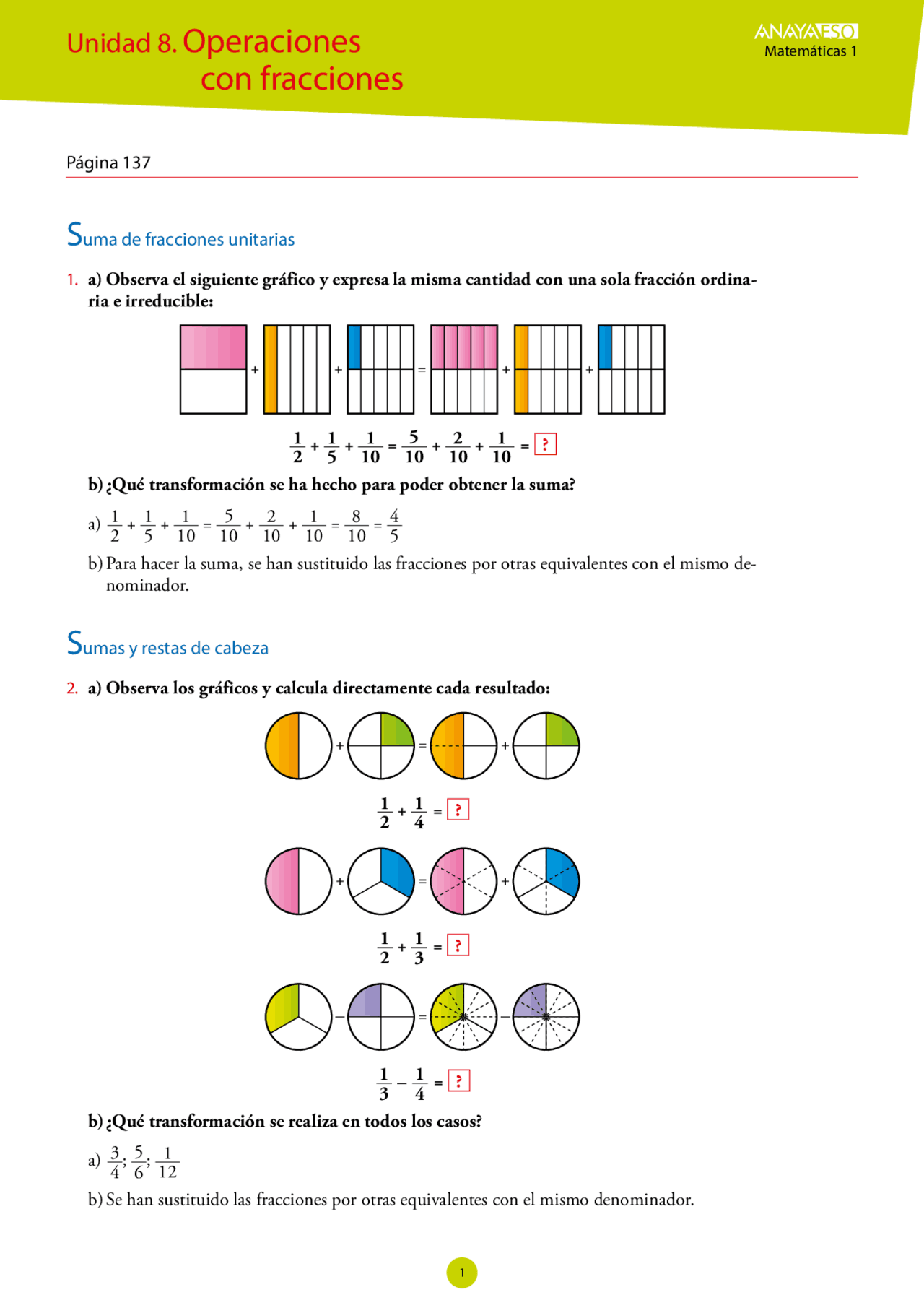 Operaciones con fracciones de matemáticas, suma, resta, multiplicación ...