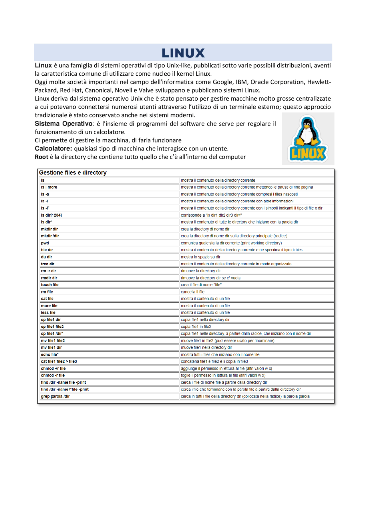 Linux spiegazione esercizi - Docsity