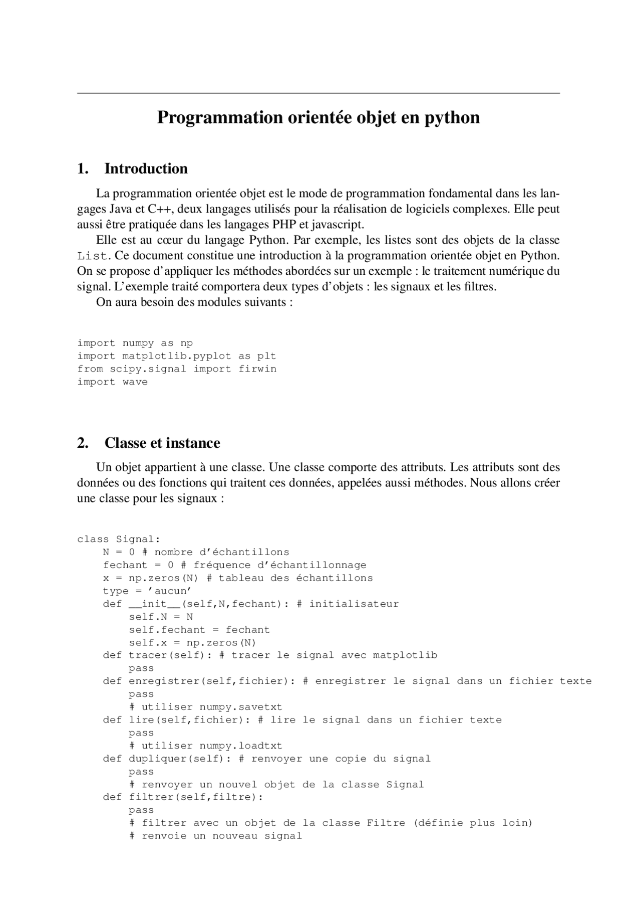 Programmation orientée objet en python - Docsity