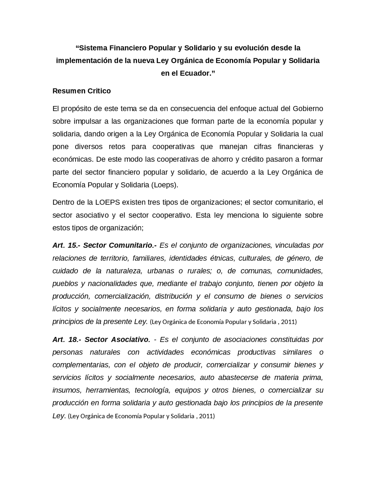 “Sistema Financiero Popular y Solidario y su evolución desde la ...