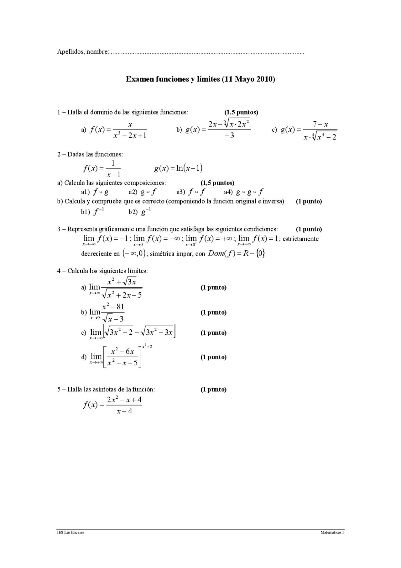 Matemáticas ejercicios - Docsity