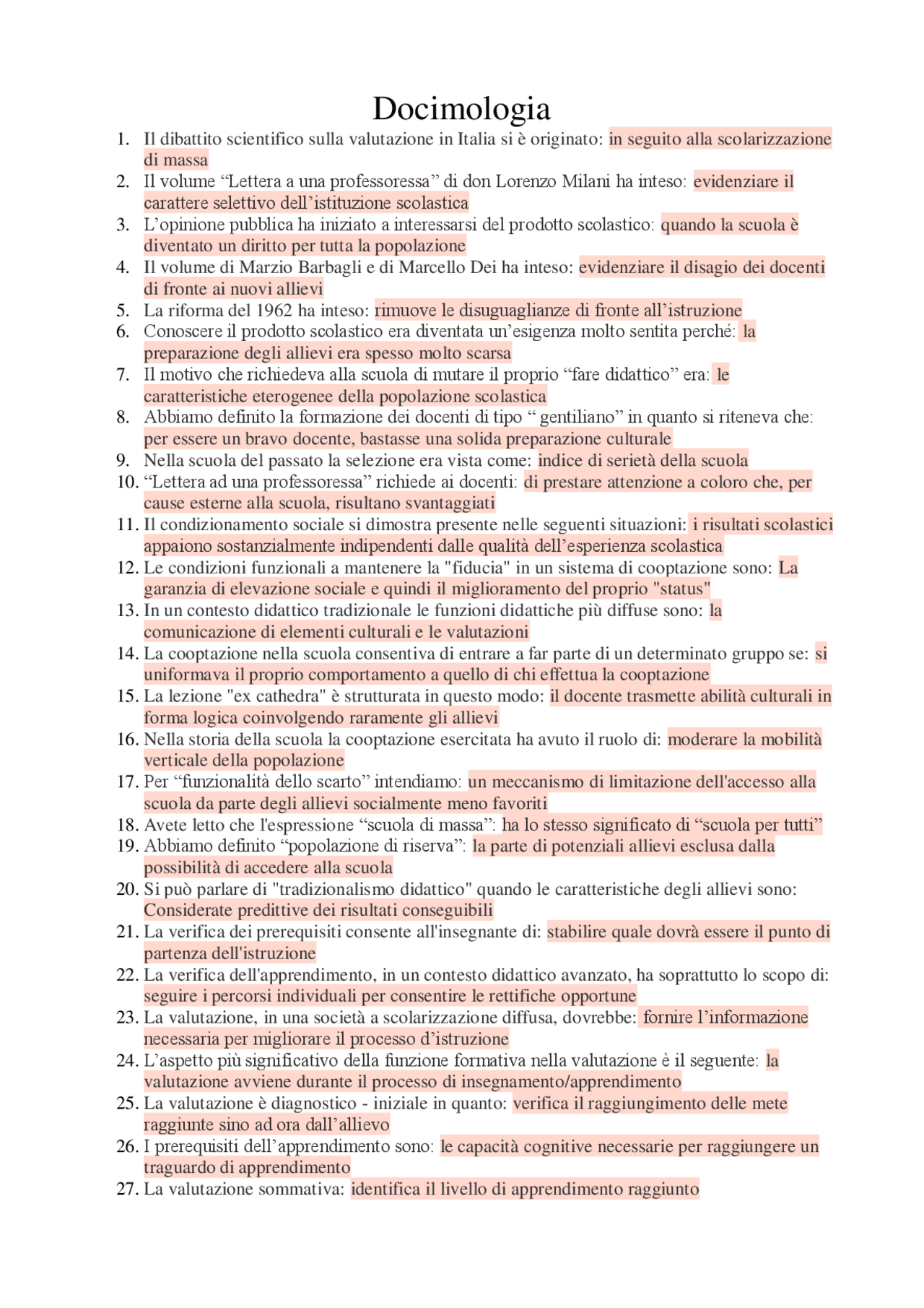Domande e risposte della materia DOCIMOLOGIA - Docsity