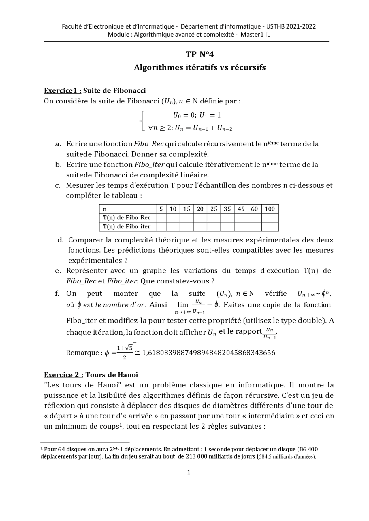 Tp complexité solution usthb tp4 - Docsity