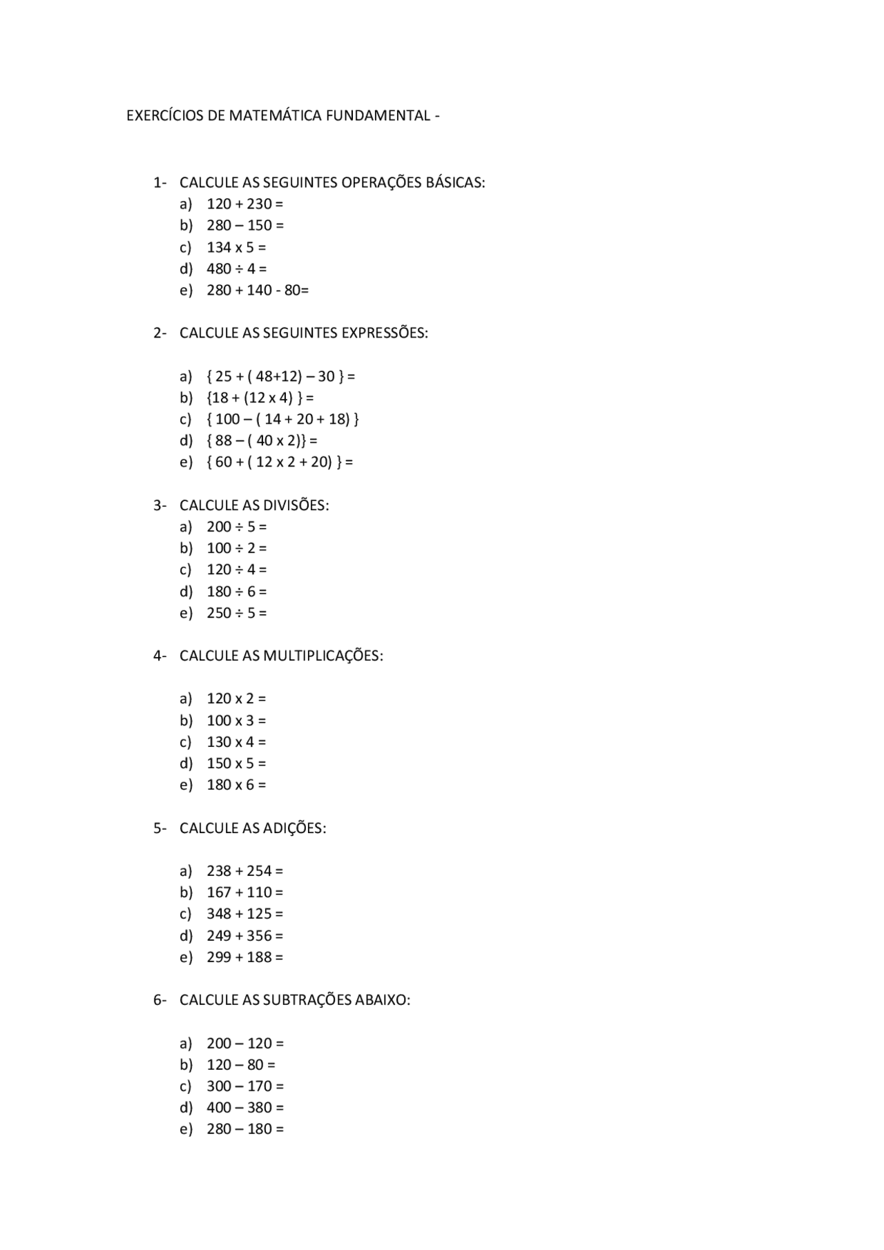 Lista De Exercicios Matematica - FDPLEARN