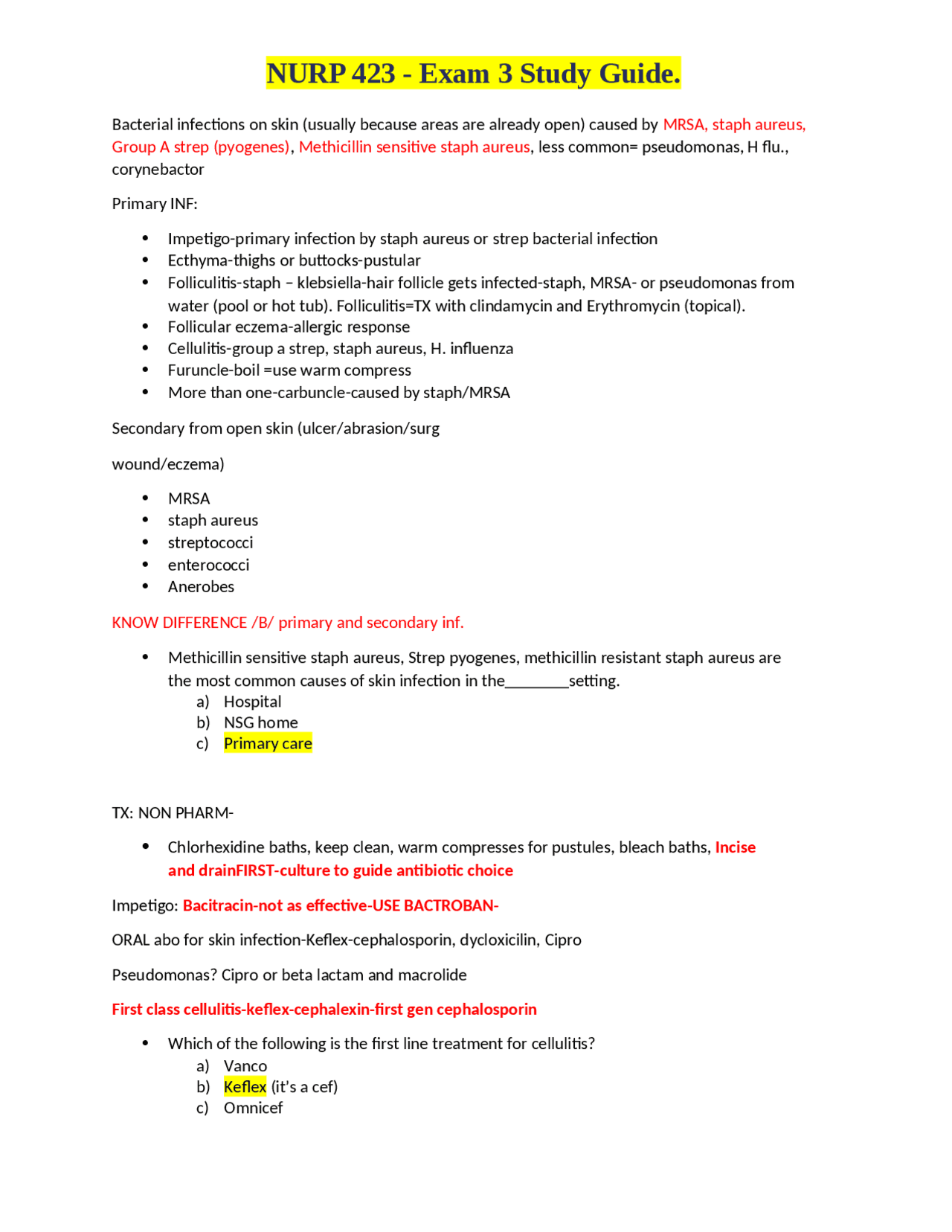 NURP 423 - Exam 3 Study Guide. | Exams Nursing | Docsity