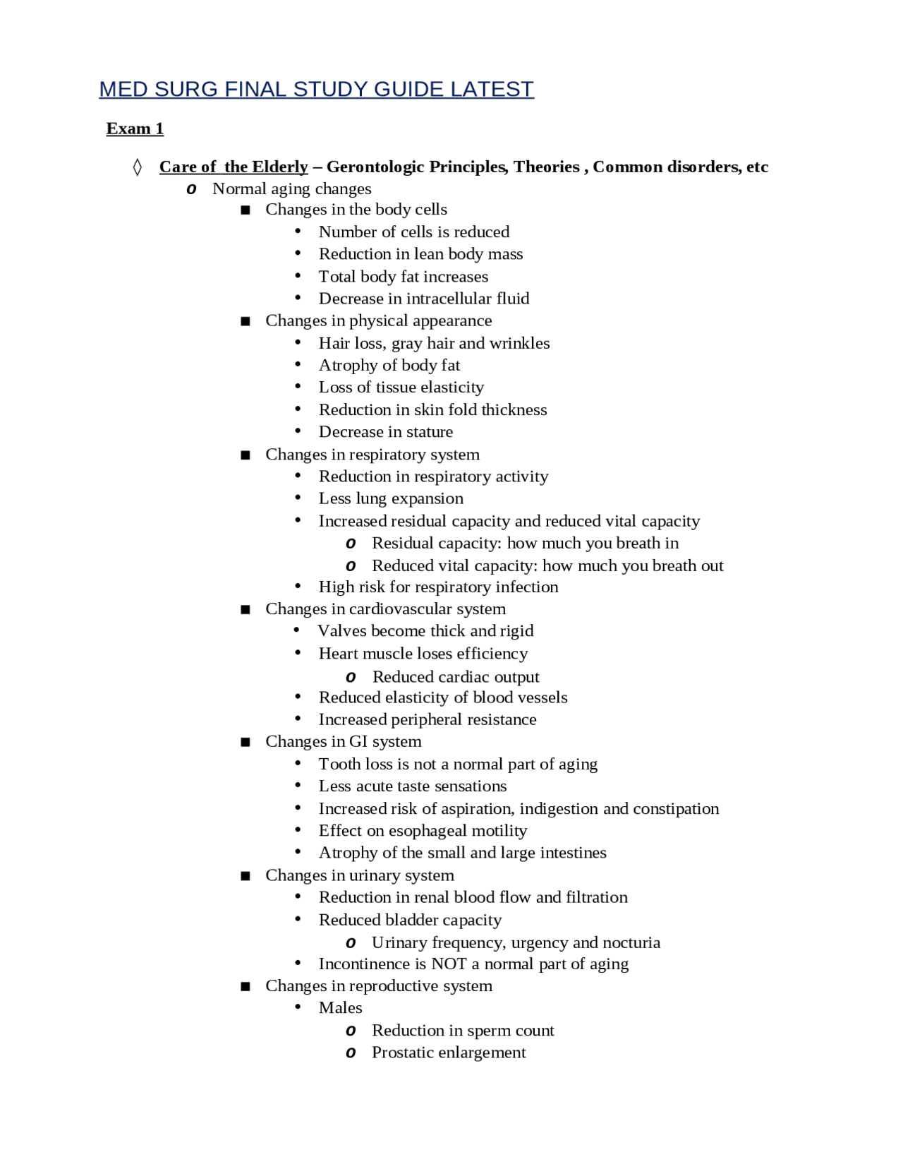 MED SURG FINAL STUDY GUIDE LATEST - Docsity