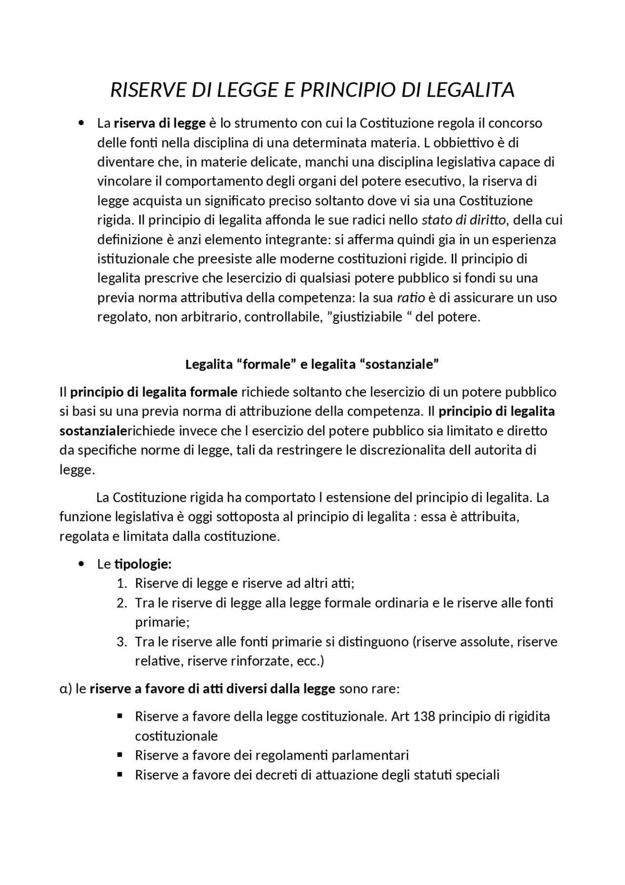 Riserva di legge e principio di