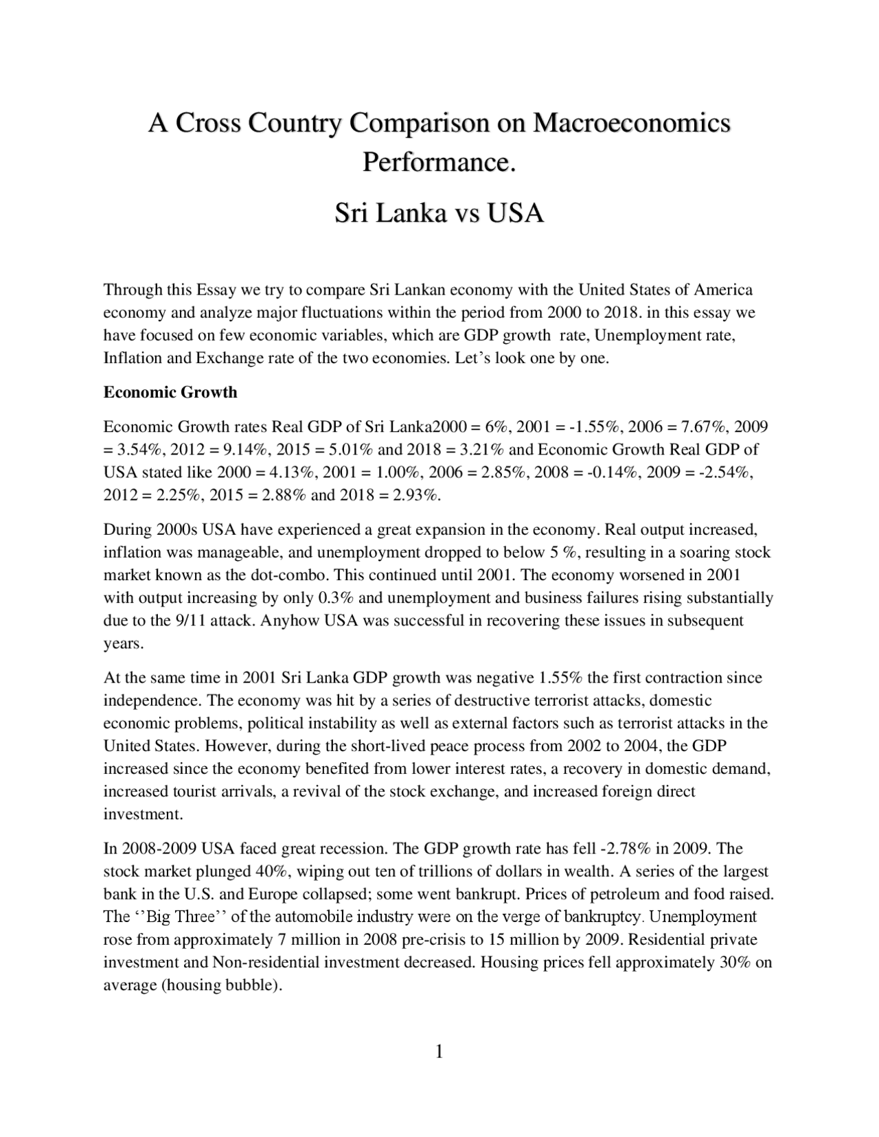 A Cross Country Comparison on Macroeconomics Performance Docsity