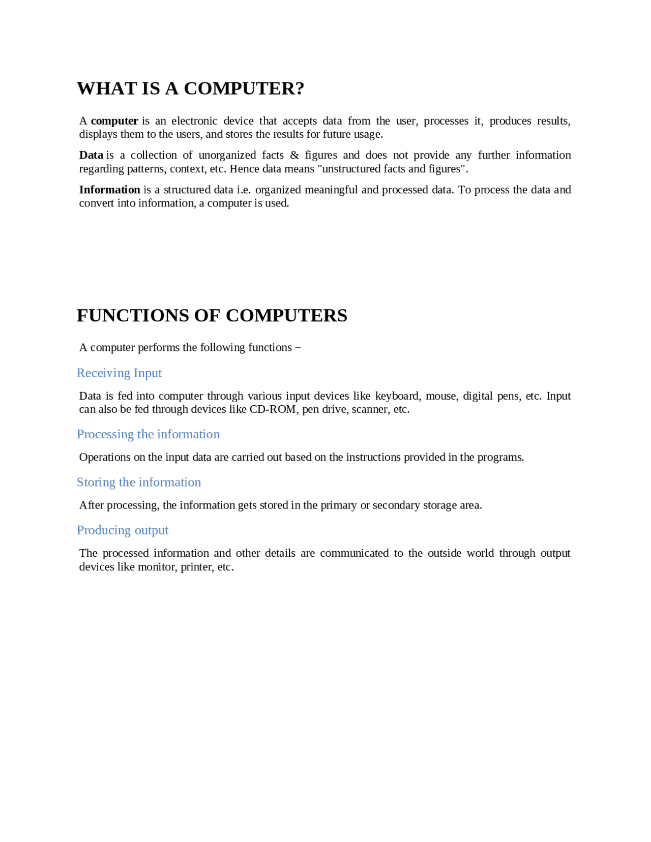 Introduction to Computers - Docsity