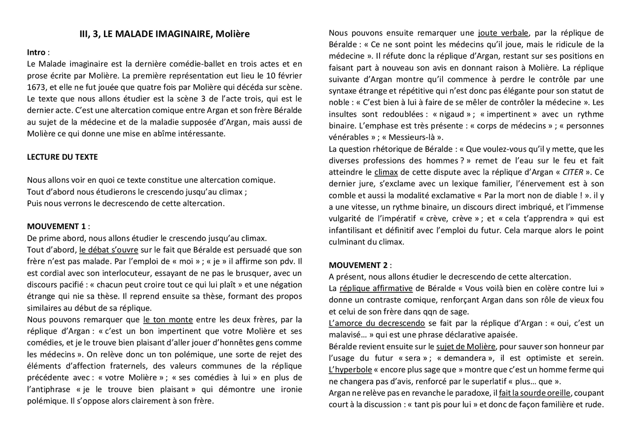 Le Malade Imaginaire Acte 3 Scene 3 Analyse
