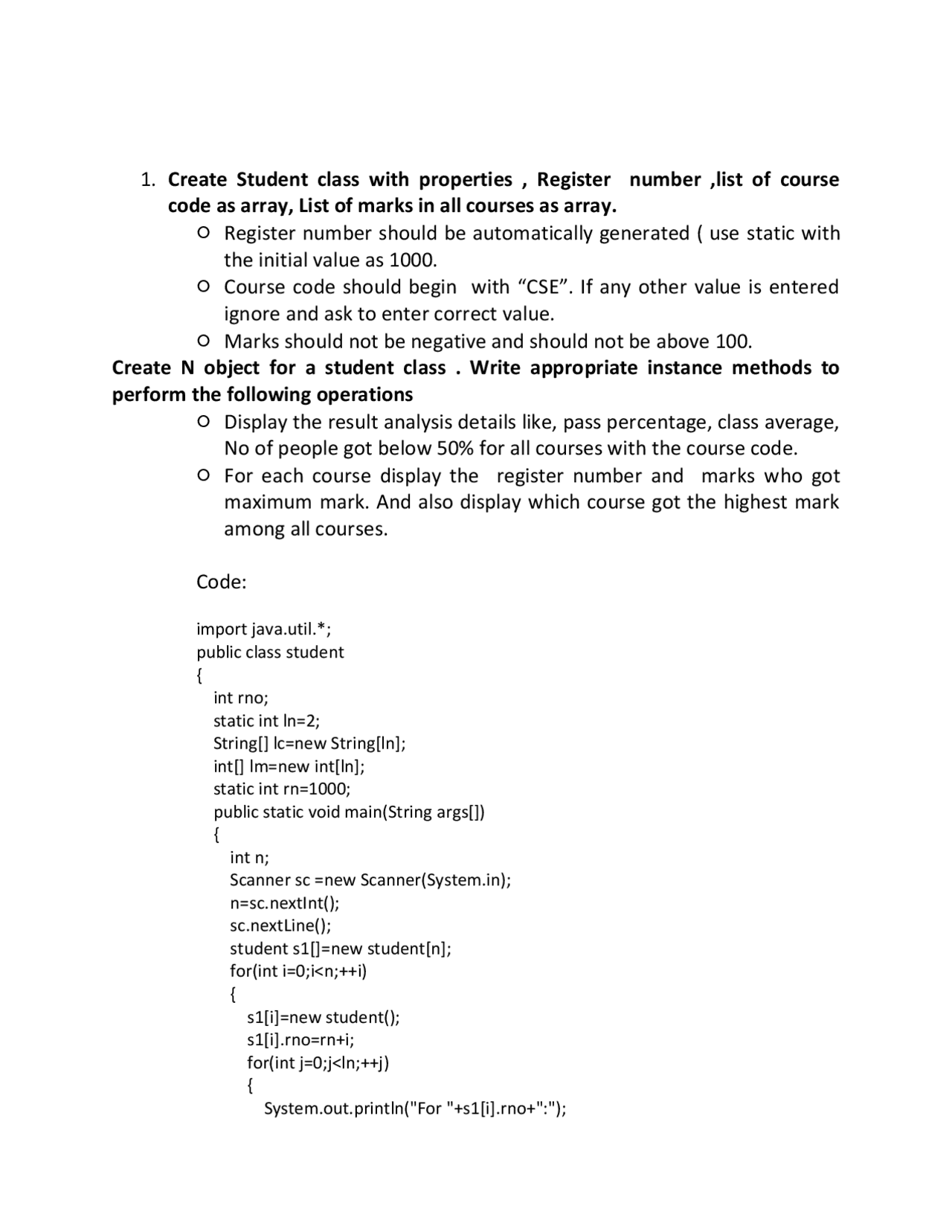 Java Lab Exercise VIT UNIVERSITY - Docsity