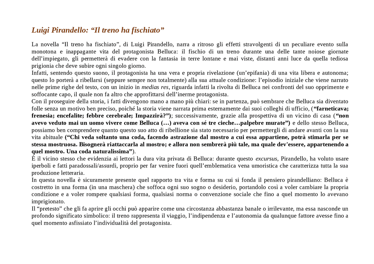 Il treno ha fischiato commento - Docsity