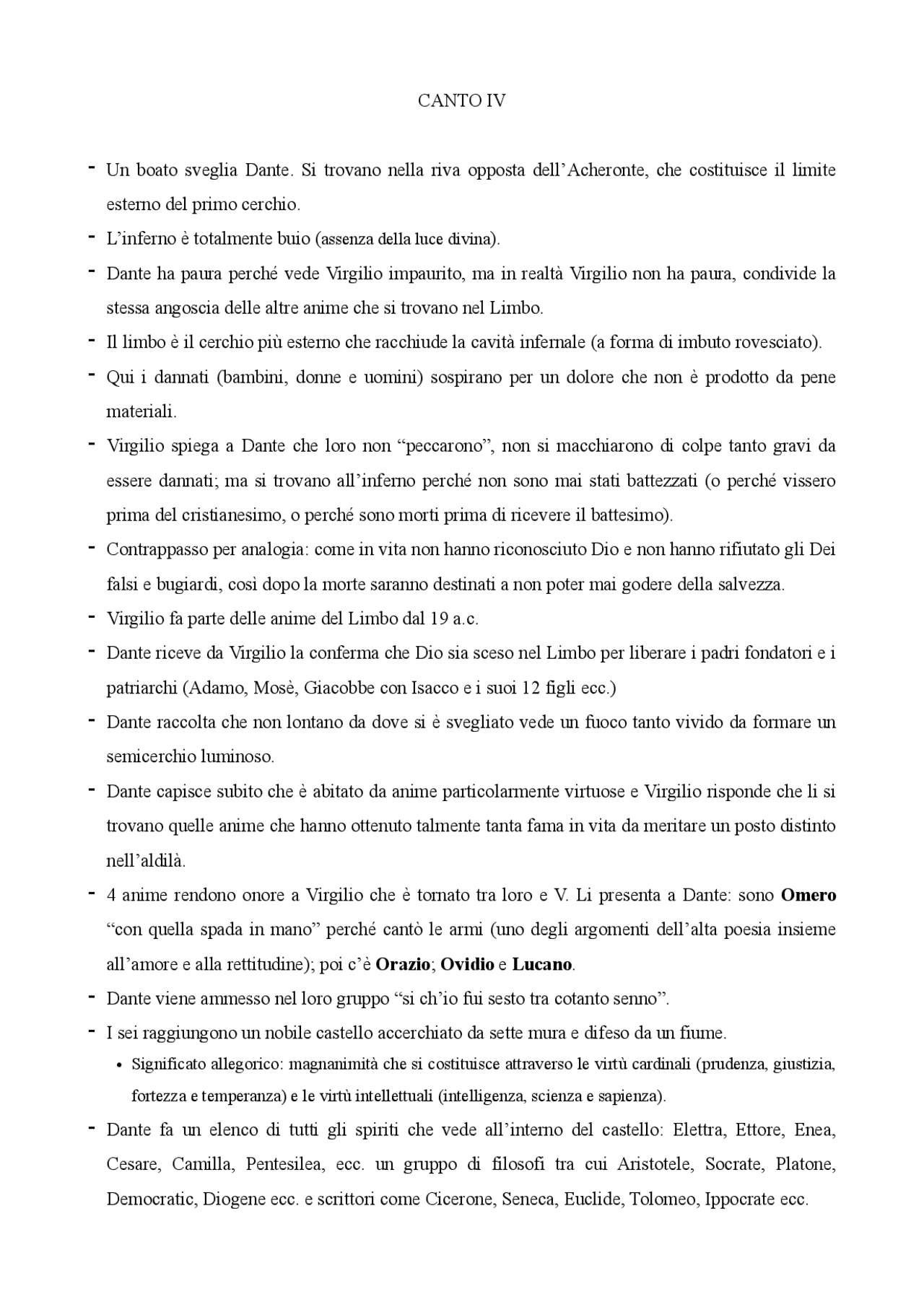 Inferno, Canto IV, Dante Alighieri - Docsity