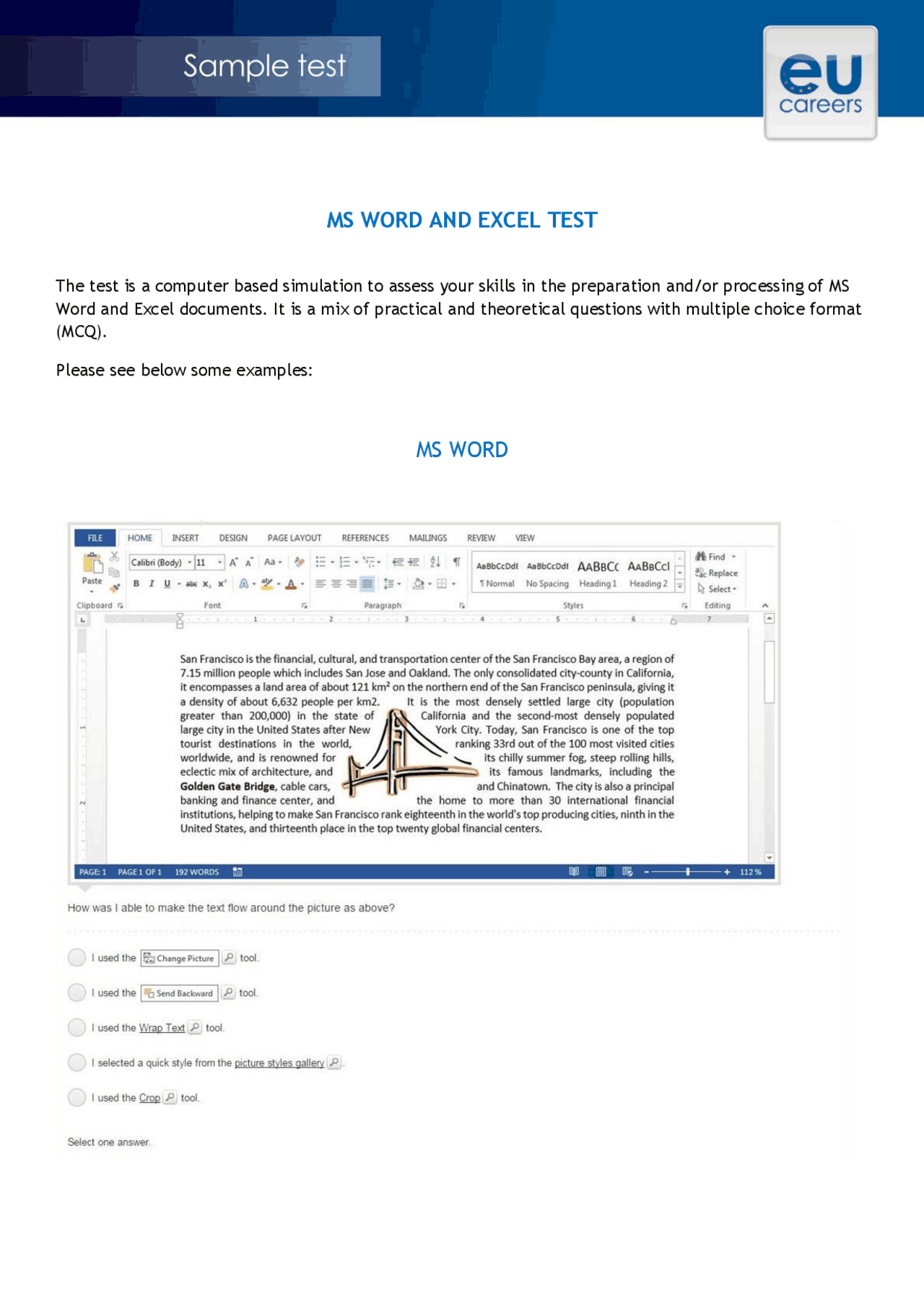 Sample Test about MS Office - Docsity