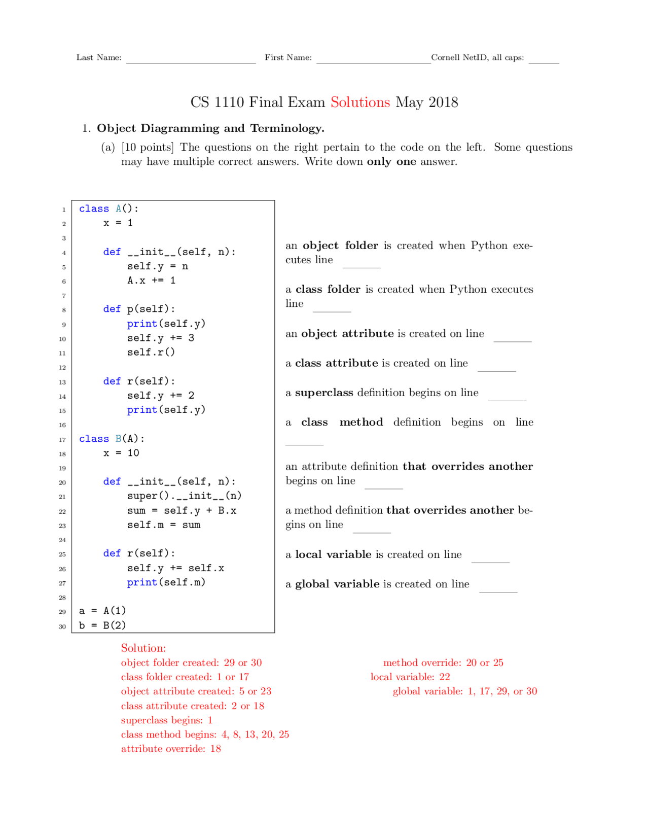 Final Exam - Fall 2018 - Docsity