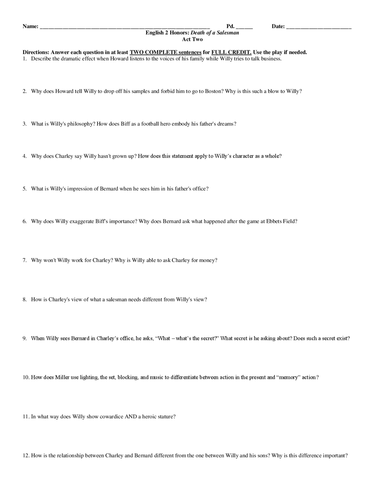 Death of a Salesman Act Two Docsity