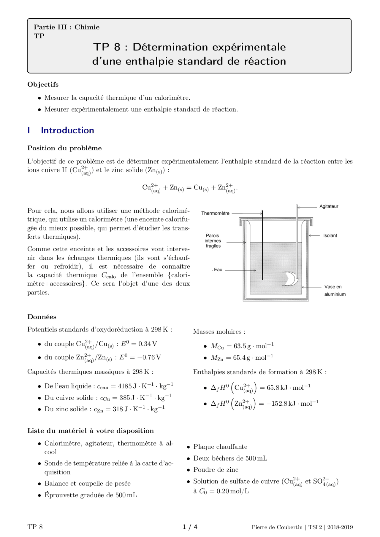 Détermination expérimentale d’une enthalpie standard de réaction ...