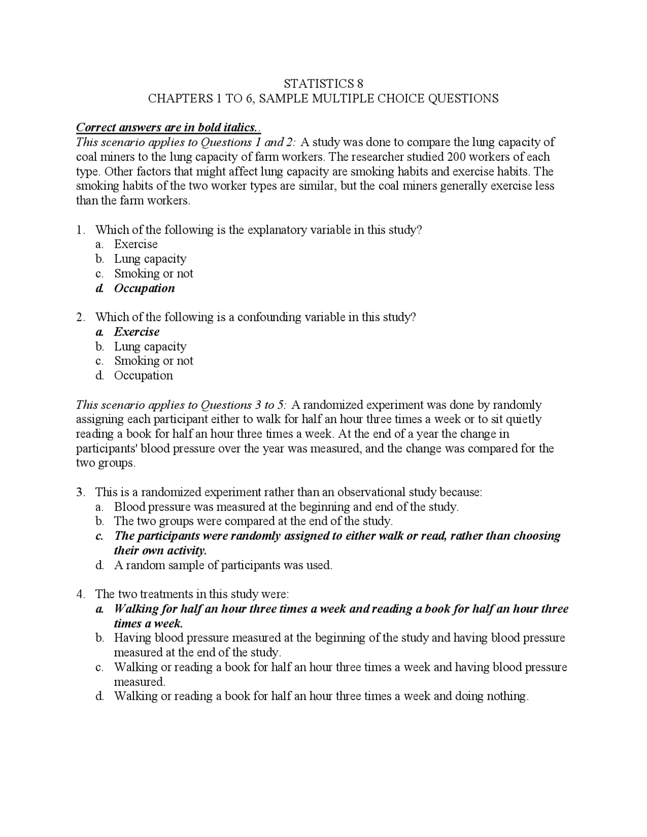 Statistical Analysis Questions Statistics exam questions | Exams Statistics | Docsity