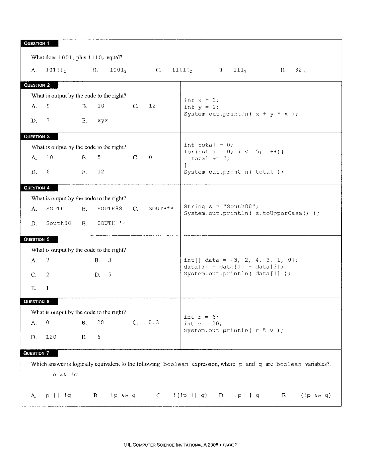 Computer science questions - Docsity