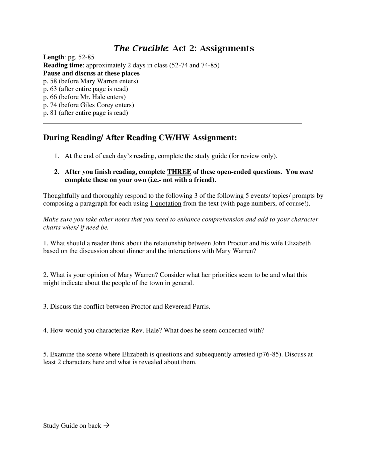 The Crucible Act 2 Docsity