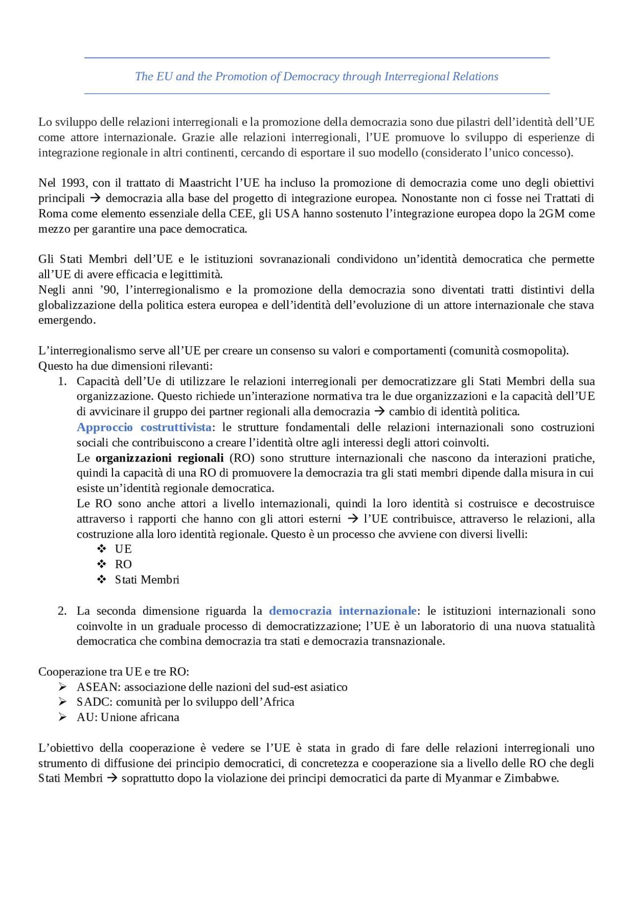 The Eu and the promotion of democracy - Docsity