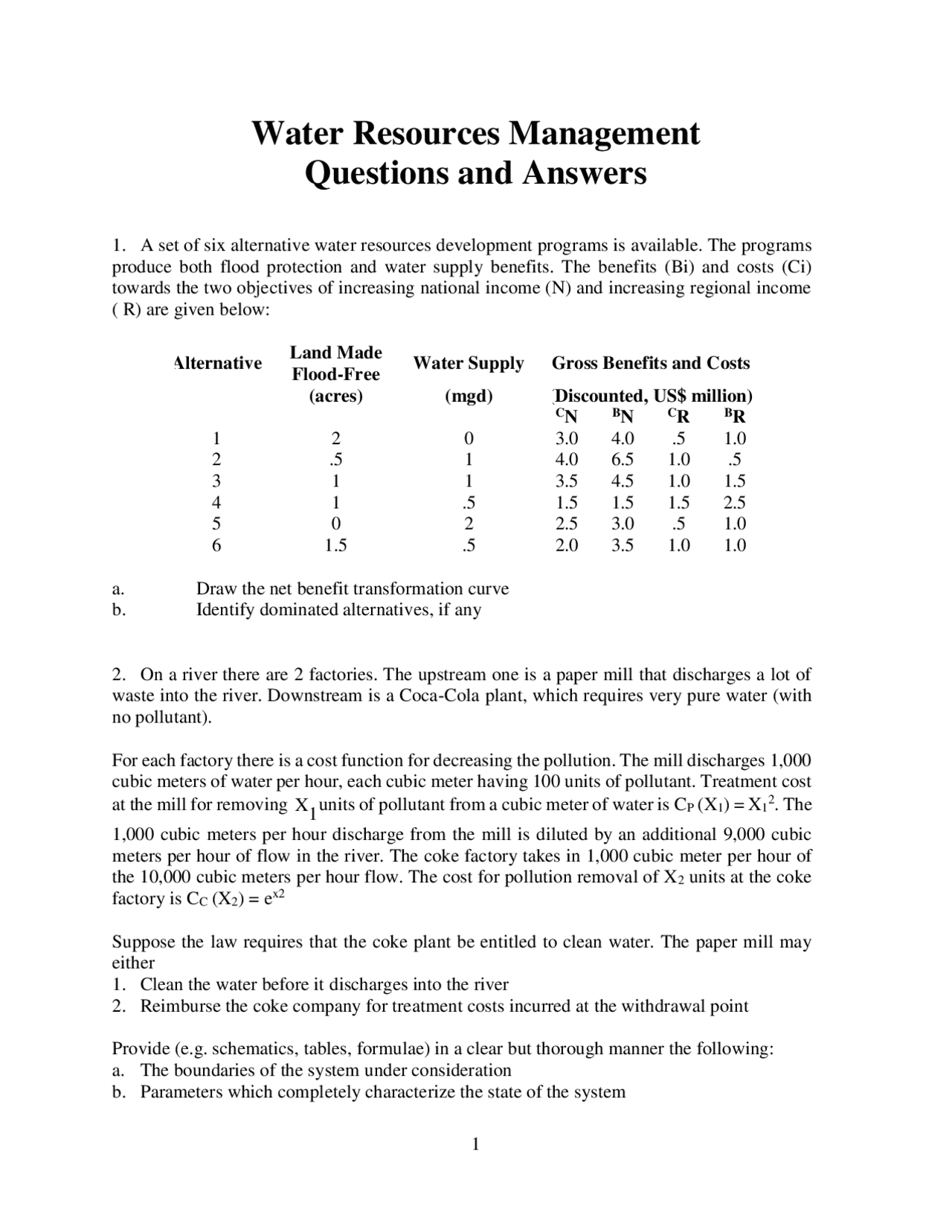 Water Problem Questions Water Resources Management Questions and Answers - Docsity