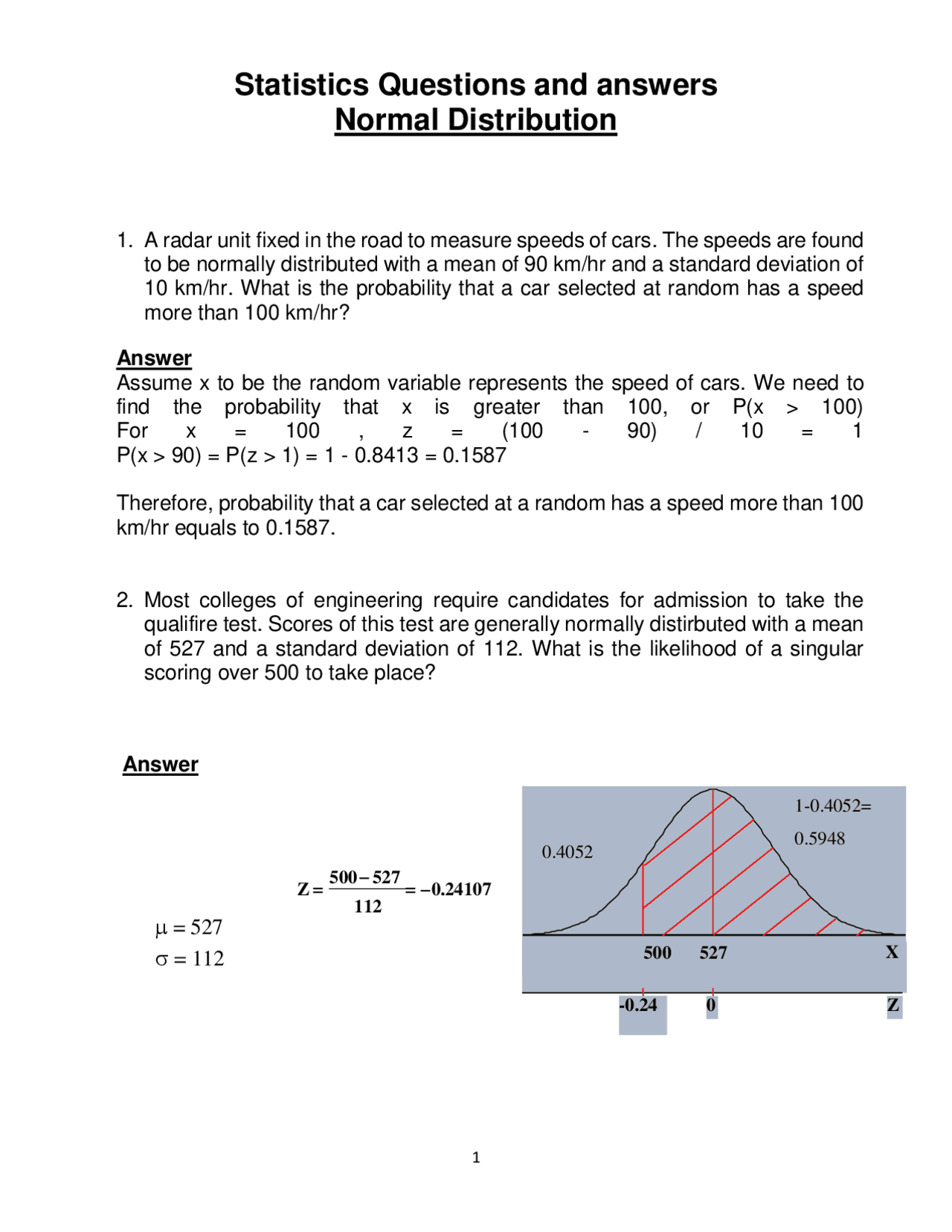 Statistics: Questions and answers in Normal Distribution - Docsity