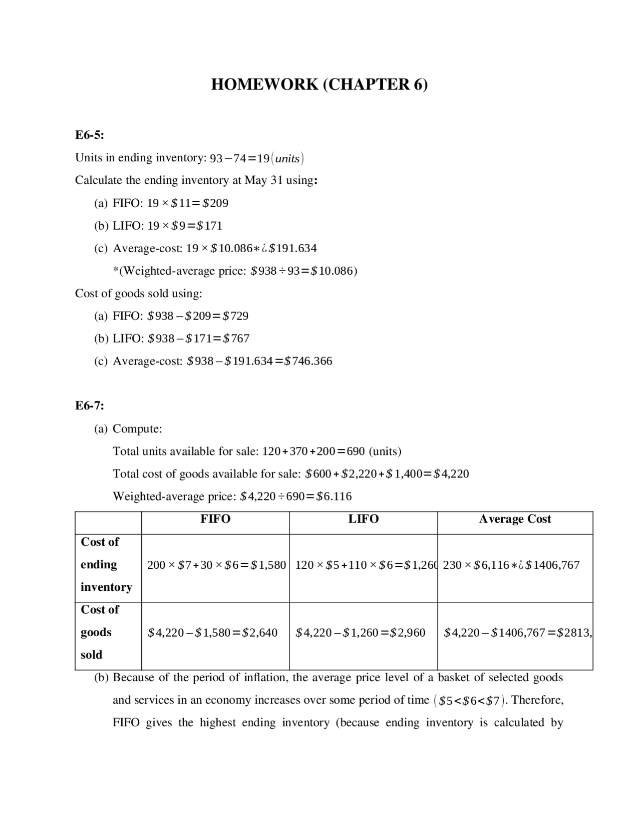 Accounting Homework Example Accounting Homework 6 - Docsity