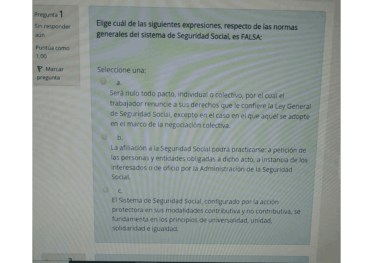 Examen tipo test de Seguridad Social -2 cuatri - Docsity