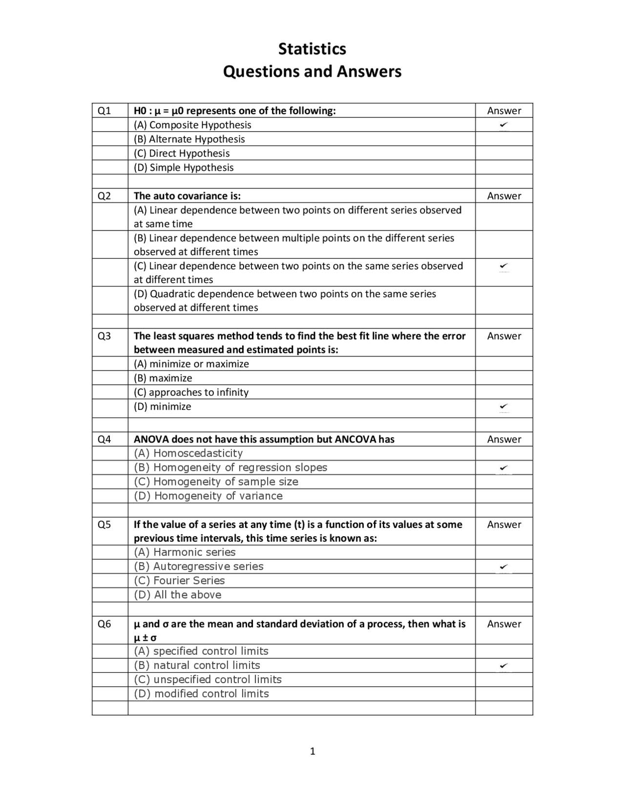 Statistics Questions and Answers | Quizzes Engineering Analysis | Docsity