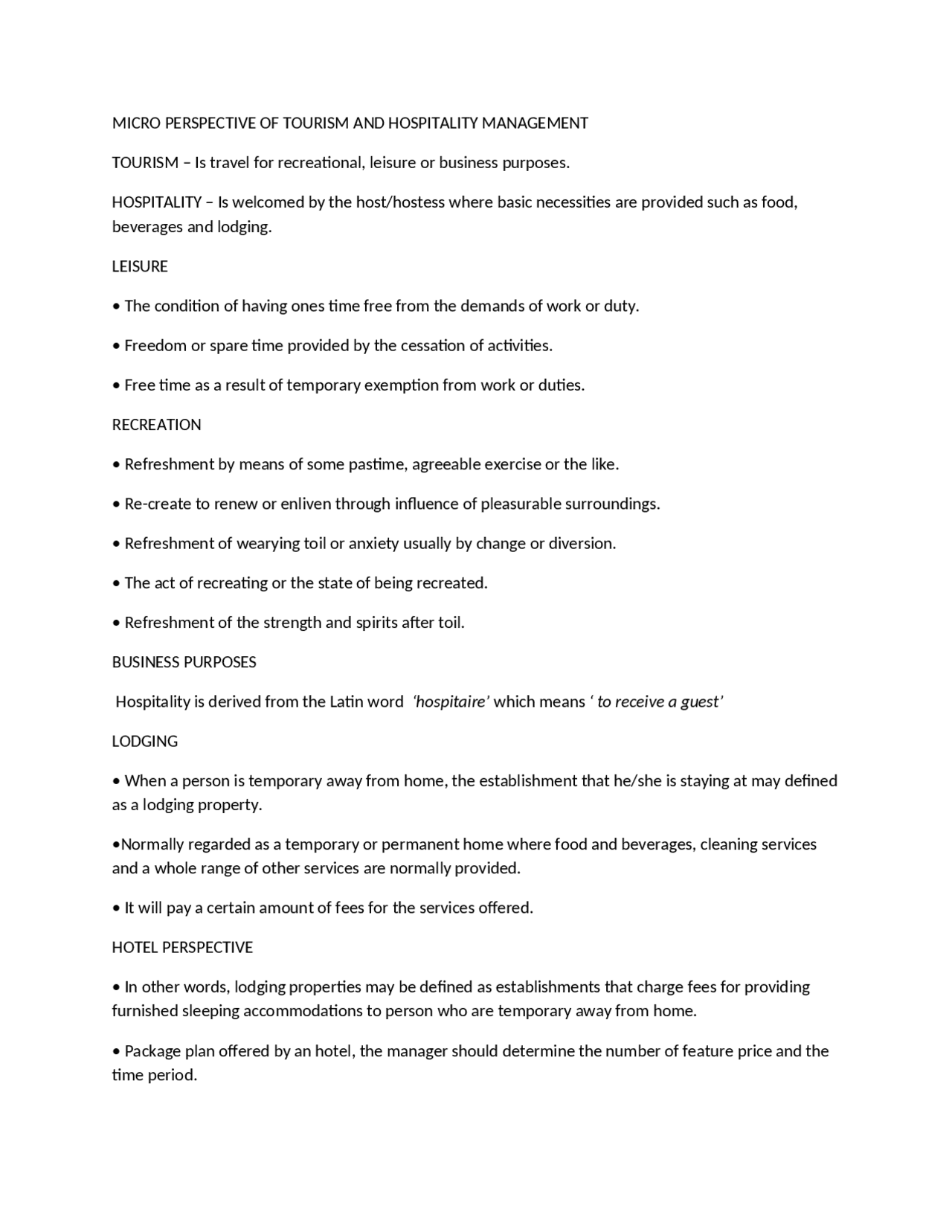 Note Micro Perspective in tourism and hospitality | Summaries ...