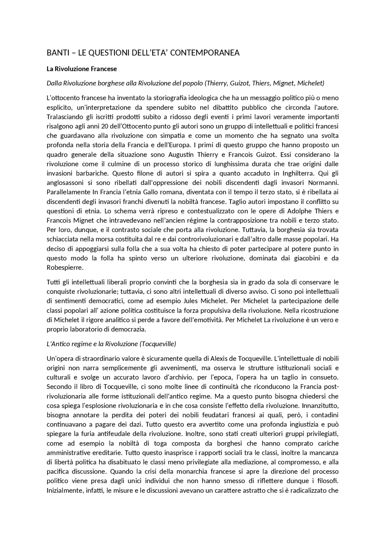 Le questioni dell'età contemporanea - Alberto Mario Banti - Docsity