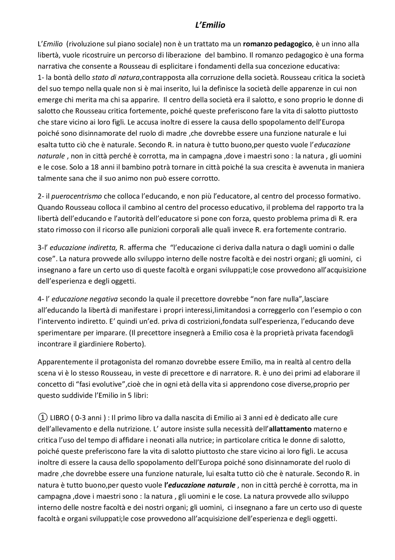 Riassunto Emilio O Dell Educazione Di Jean Jacques Rousseau Docsity