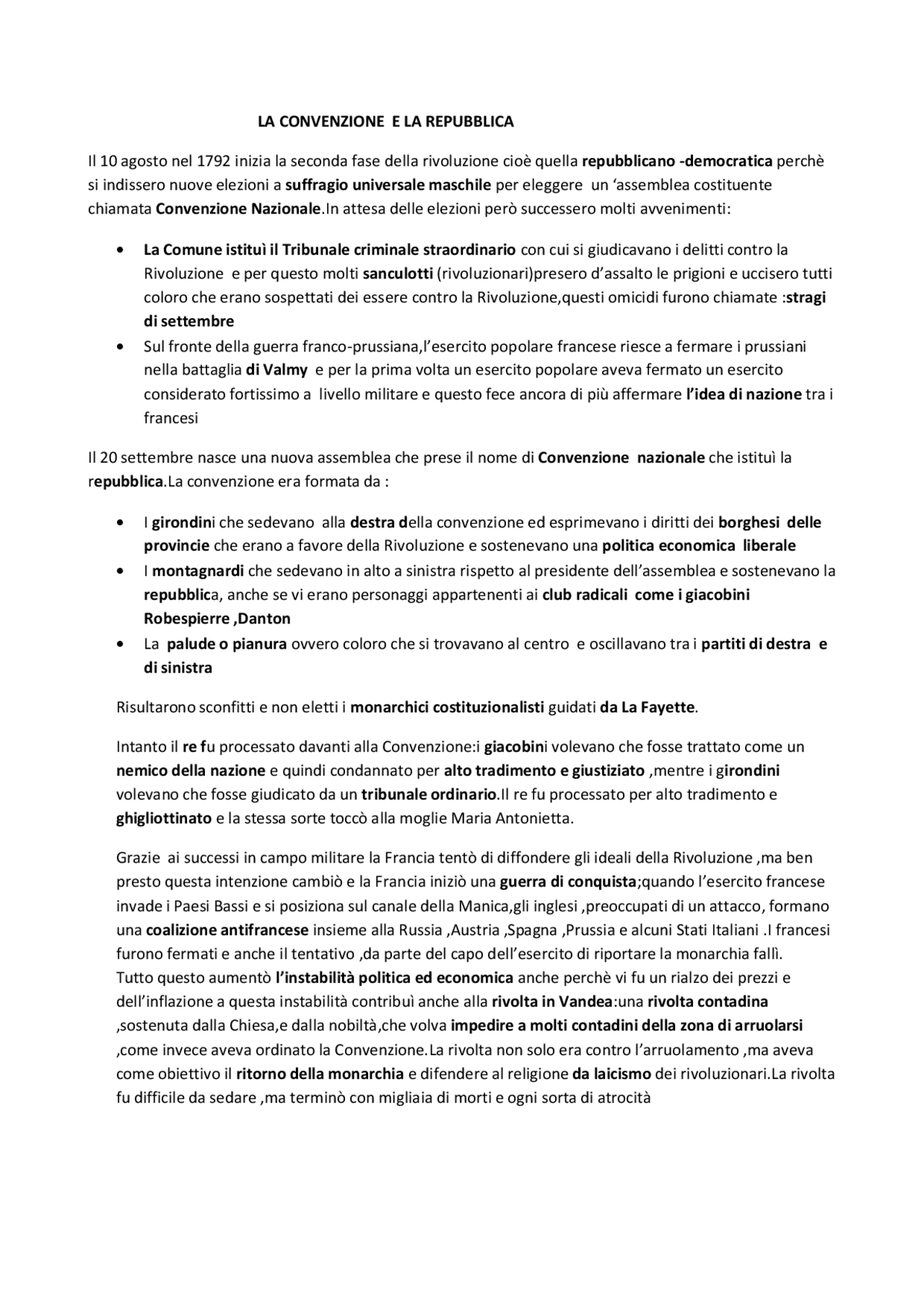 La convenzione e la repubblica Docsity