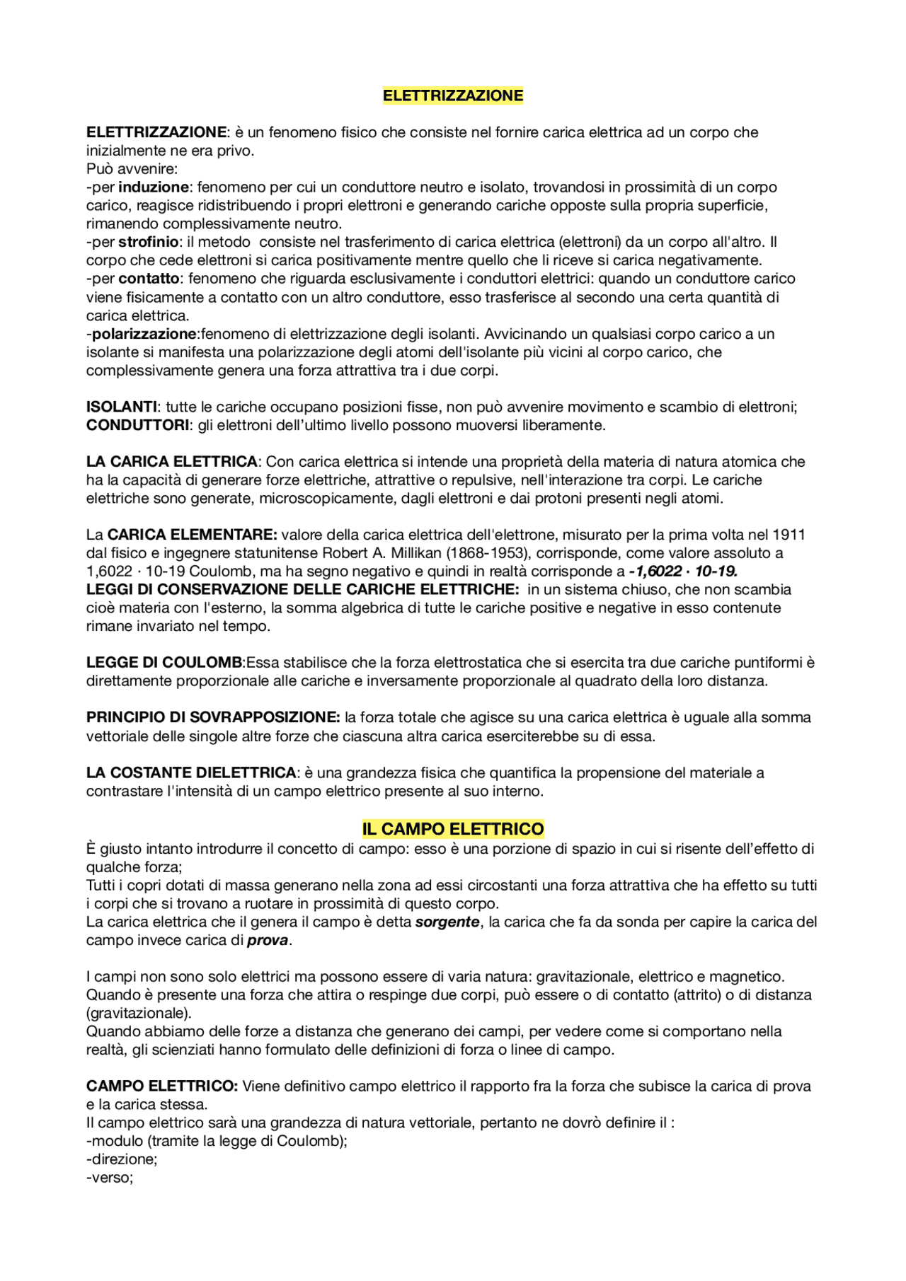 Il campo elettrico e il potenziale elettrico | Schemi e mappe