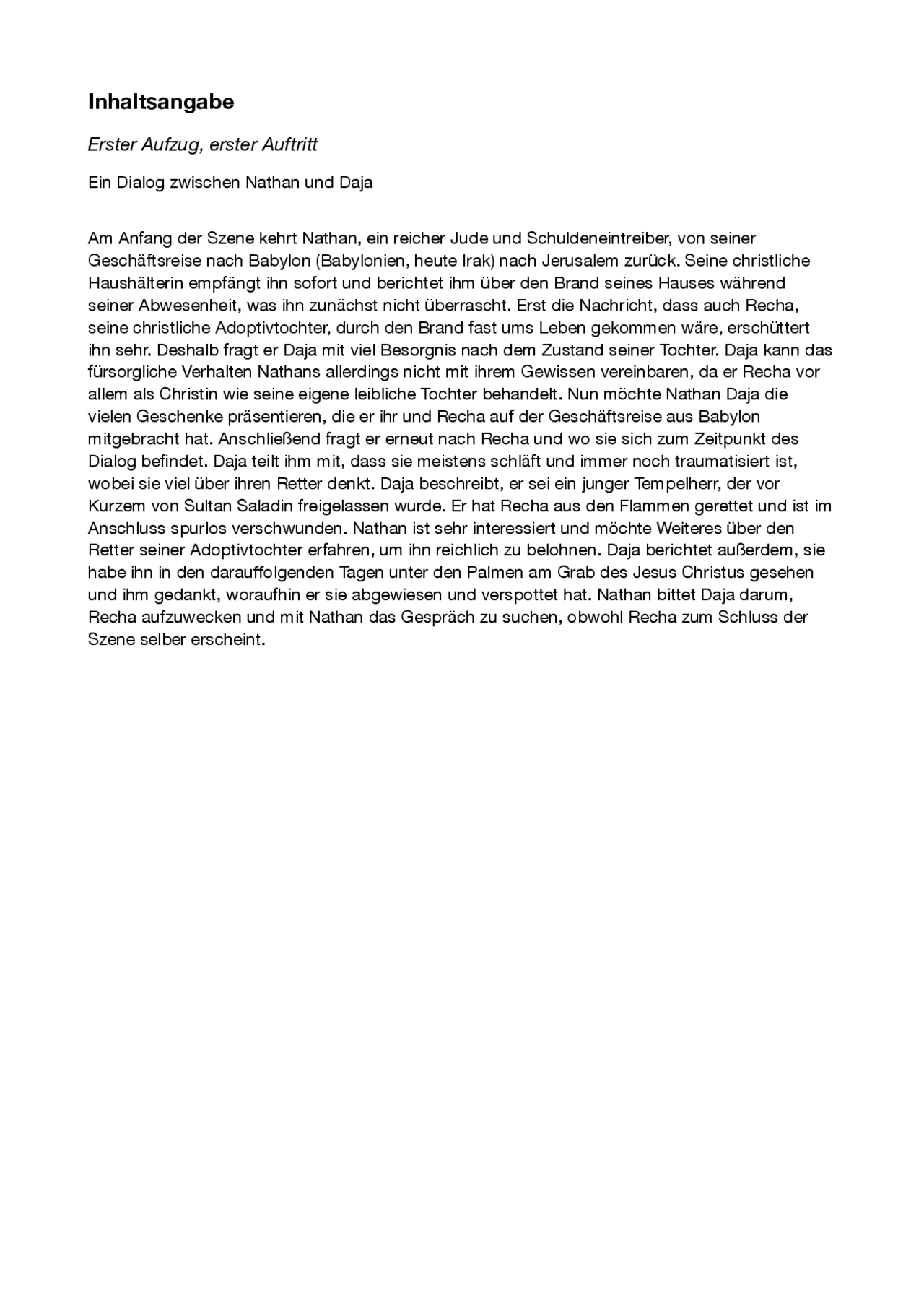 Nathan Der Weise Aufzug 1 Zusammenfassung Zusammenfassung_Nathan der Weise - Docsity
